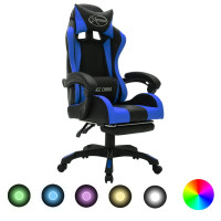 Miniatyr av produktbild för Gamingstol med RGB LED-lampor blå och svart konstläder