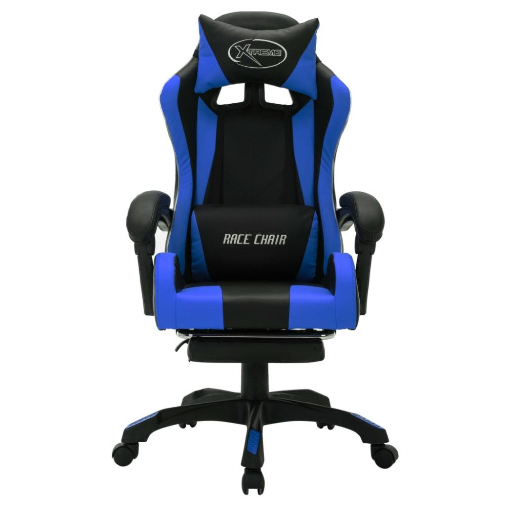 Produktbild för Gamingstol med RGB LED-lampor blå och svart konstläder