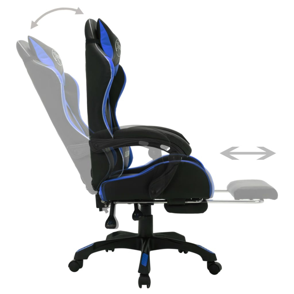 Produktbild för Gamingstol med RGB LED-lampor blå och svart konstläder