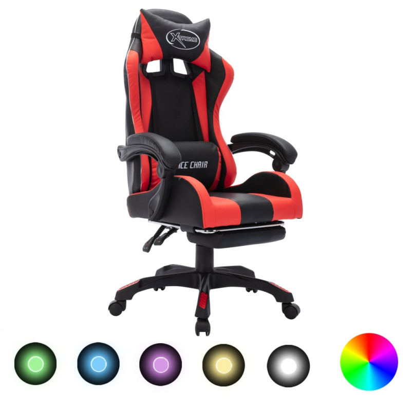 Produktbild för Gamingstol med RGB LED-lampor röd och svart konstläder
