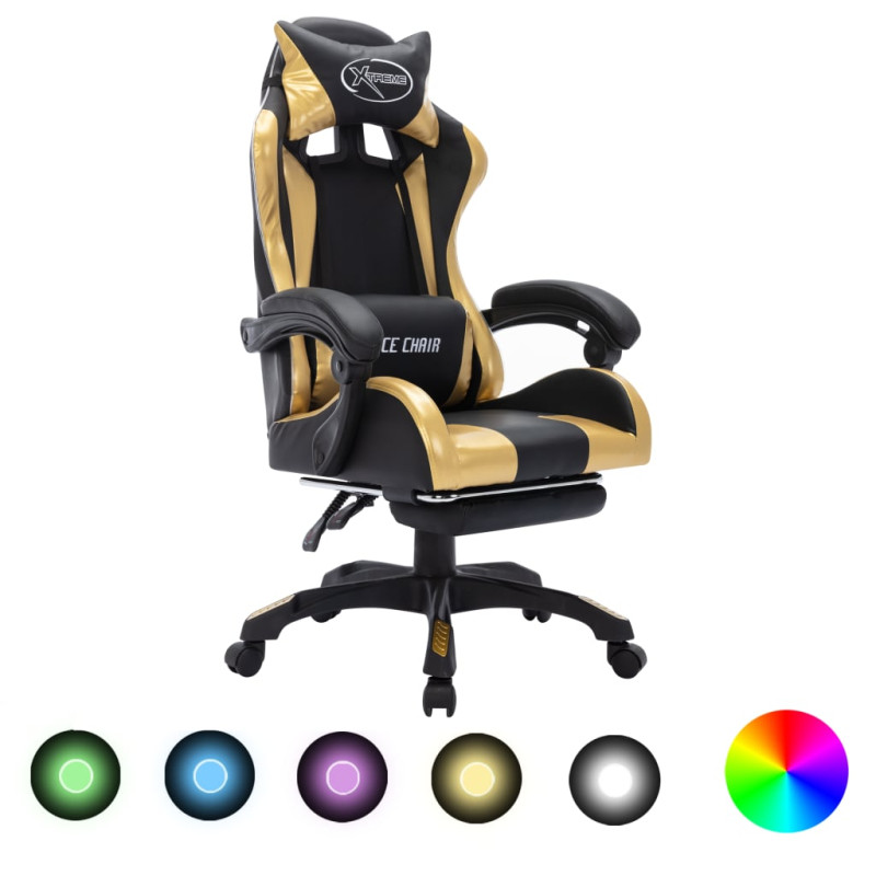 Produktbild för Gamingstol med RGB LED-lampor guld och svart konstläder