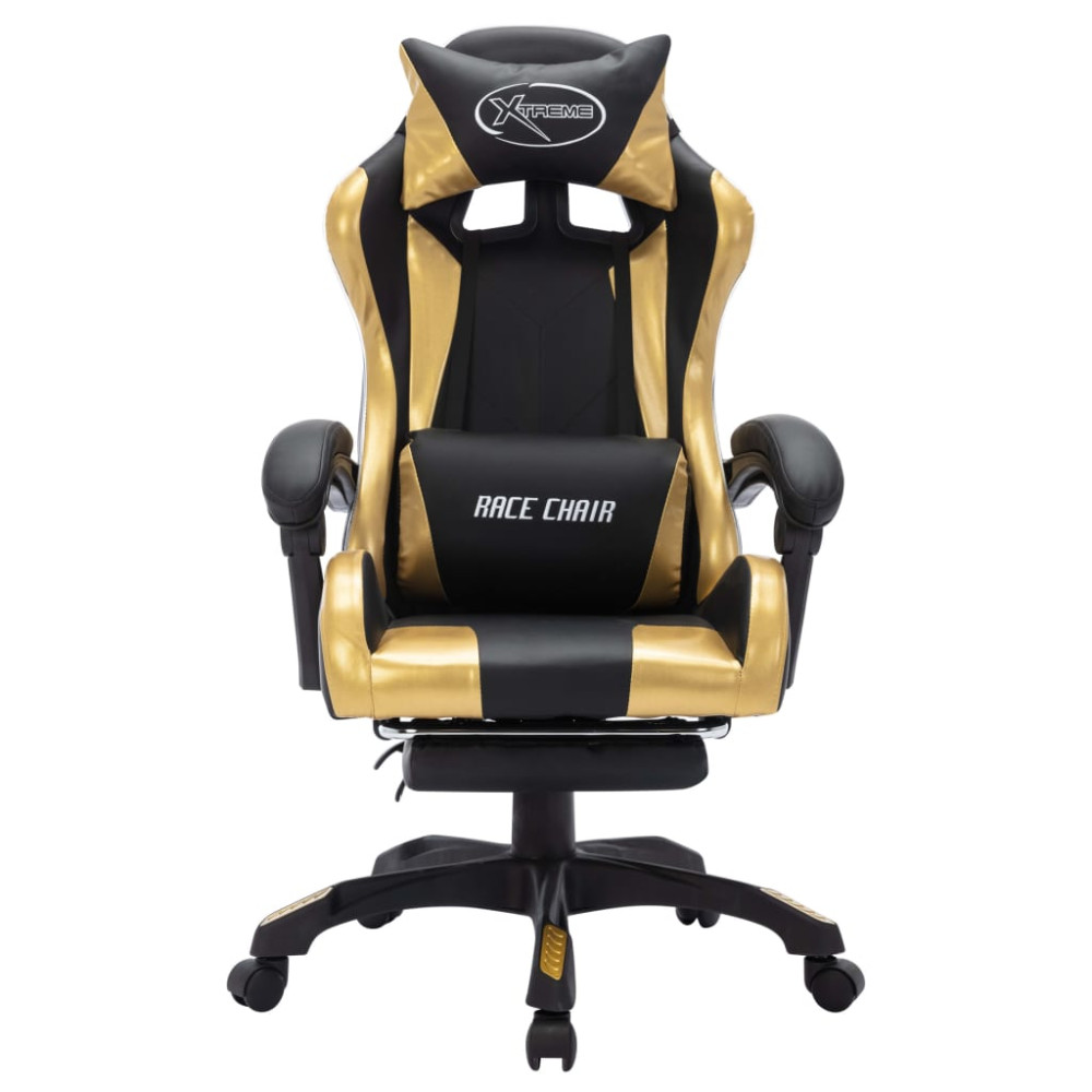 Produktbild för Gamingstol med RGB LED-lampor guld och svart konstläder