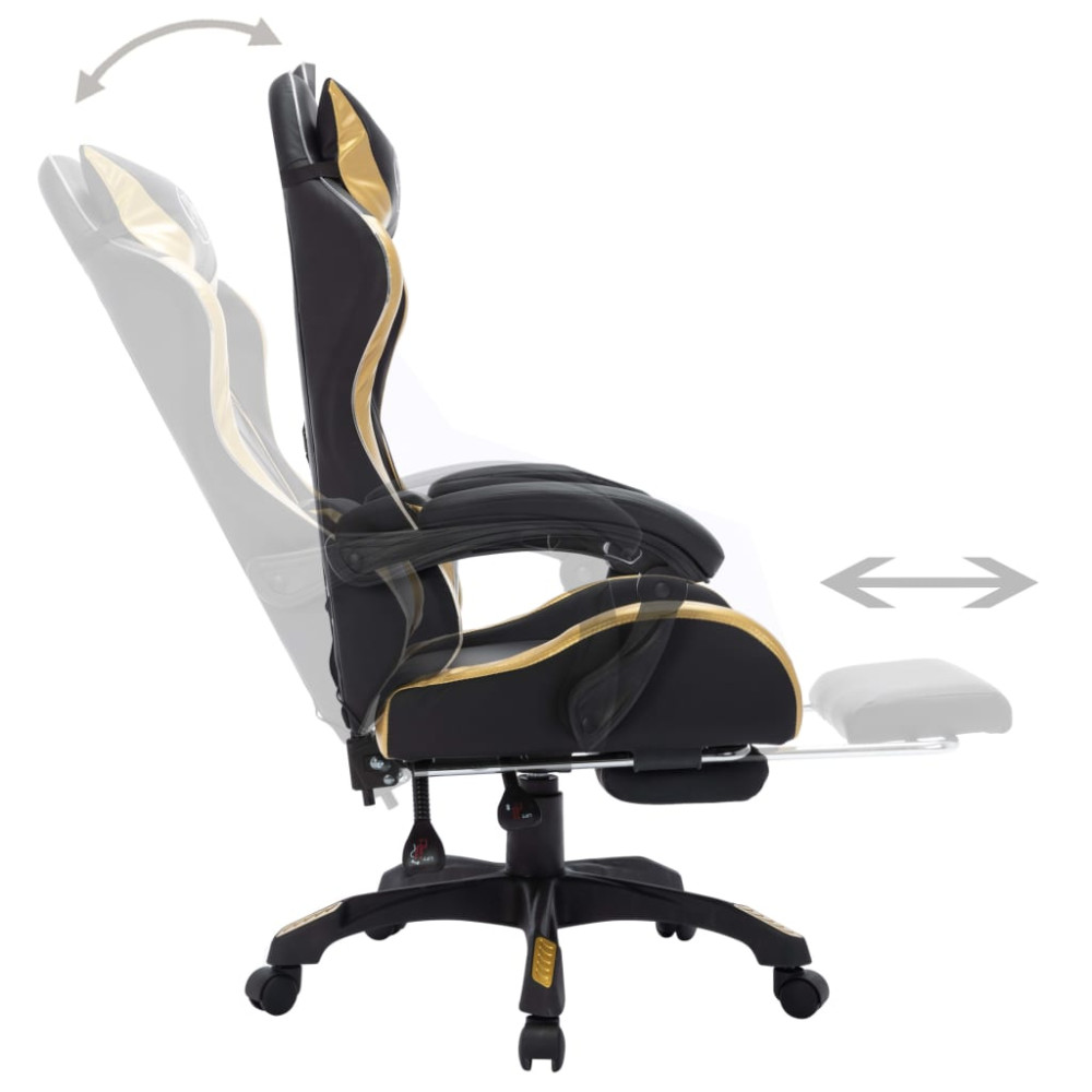 Produktbild för Gamingstol med RGB LED-lampor guld och svart konstläder