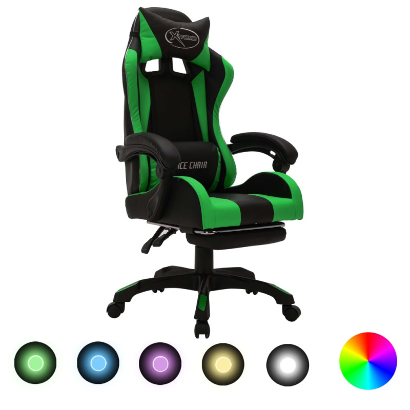 Produktbild för Gamingstol med RGB LED-lampor grön och svart konstläder
