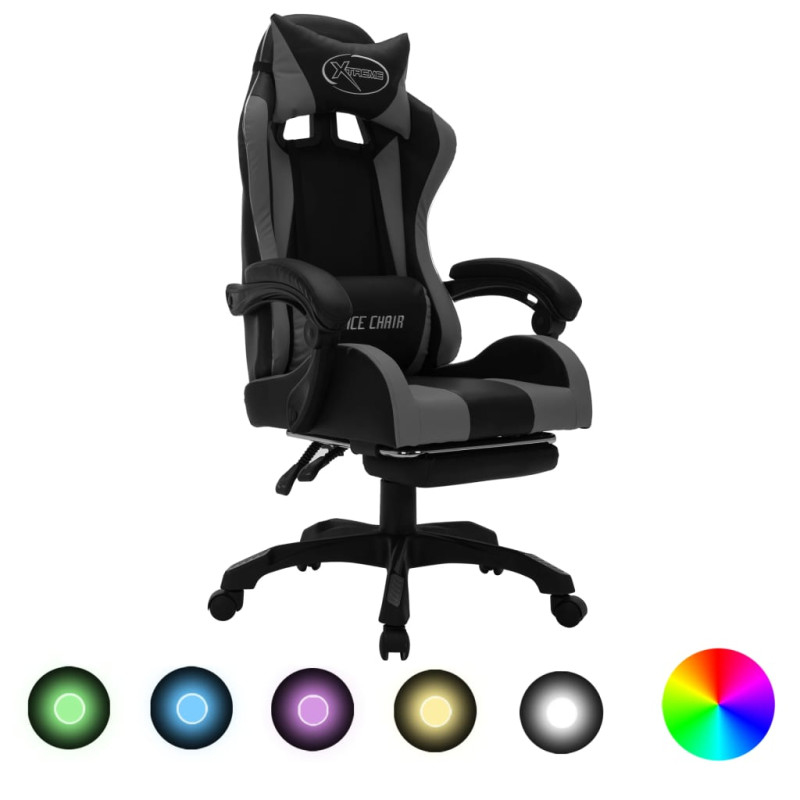 Produktbild för Gamingstol med RGB LED-lampor grå och svart konstläder