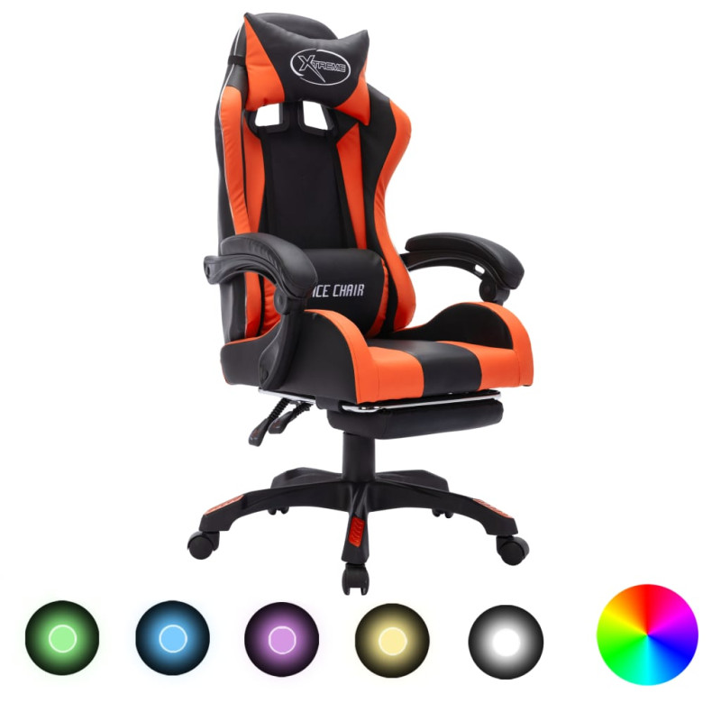 Produktbild för Gamingstol med RGB LED-lampor orange och svart konstläder