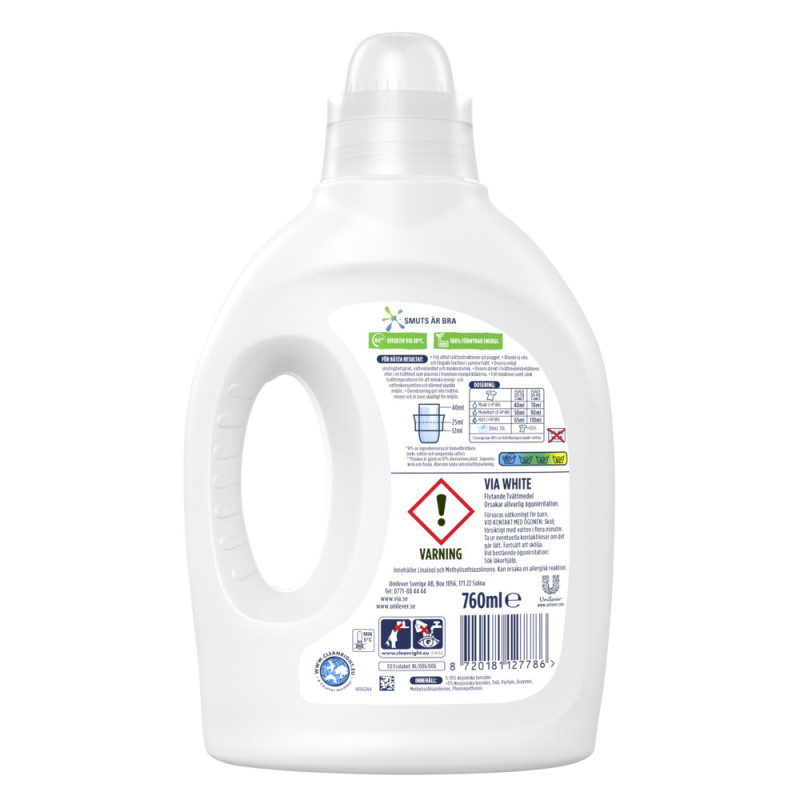 Produktbild för Via Flytande tvättmedel White 760 ml