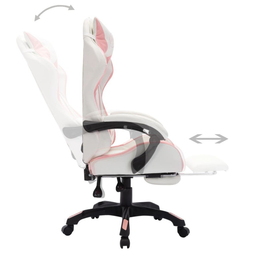 Produktbild för Gamingstol med RGB LED-lampor rosa och vit konstläder