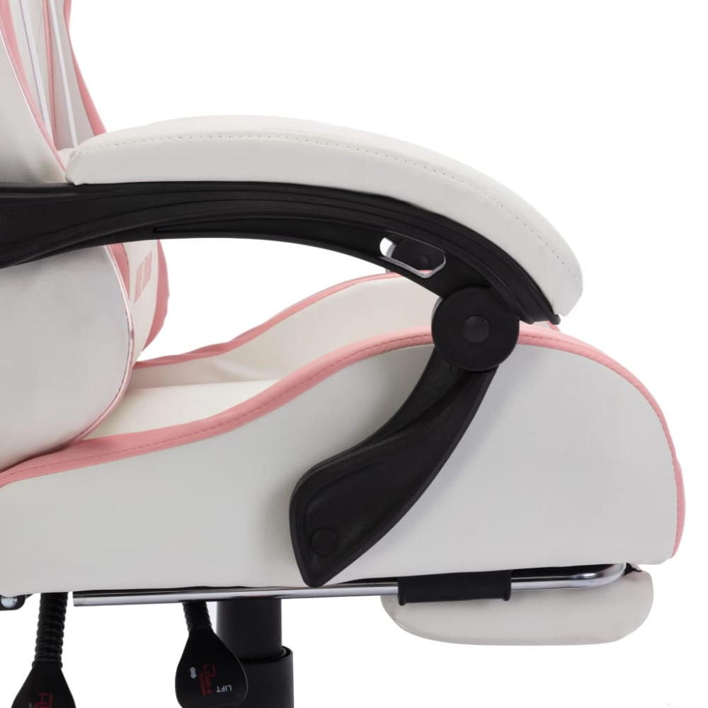 Produktbild för Gamingstol med RGB LED-lampor rosa och vit konstläder