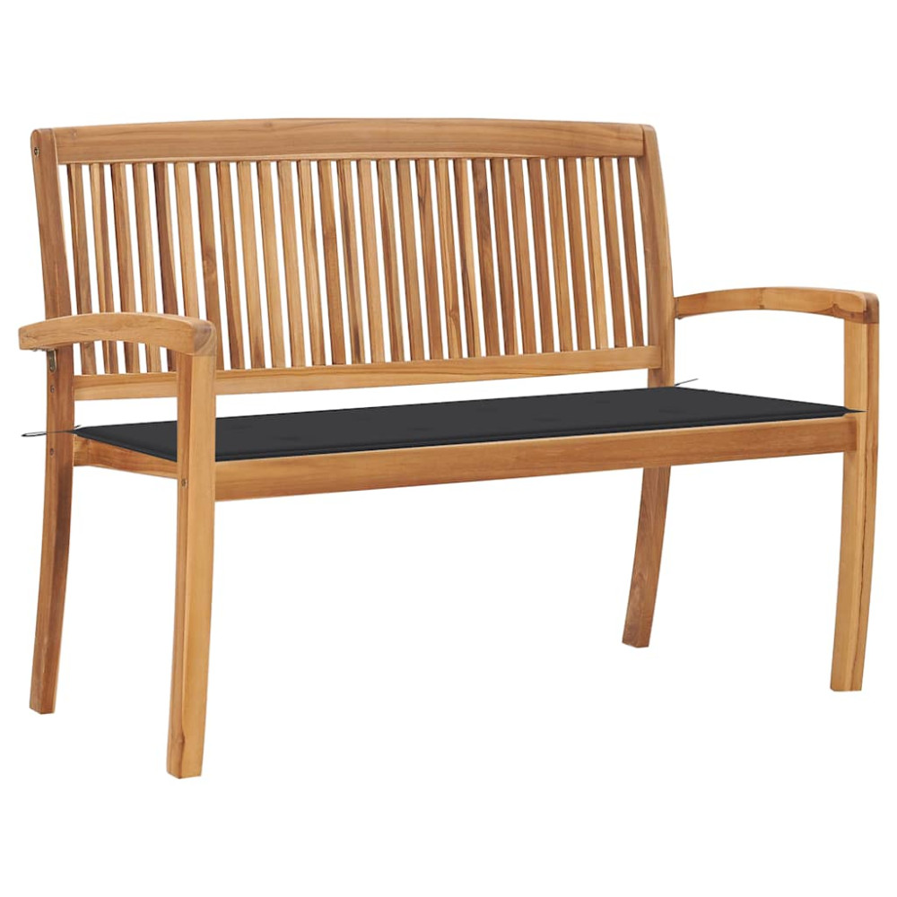 Produktbild för Stapelbar trädgårdsbänk med dyna 128,5 cm massiv teak
