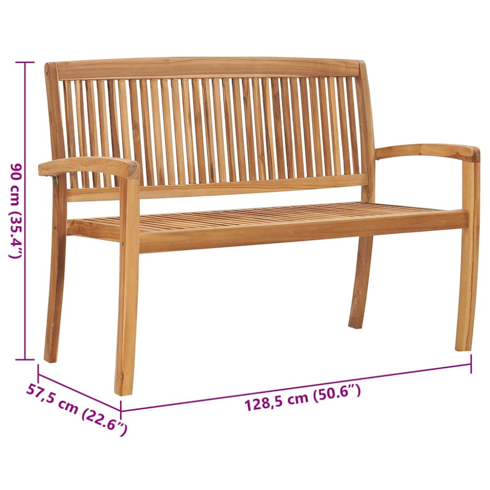 Produktbild för Stapelbar trädgårdsbänk med dyna 128,5 cm massiv teak