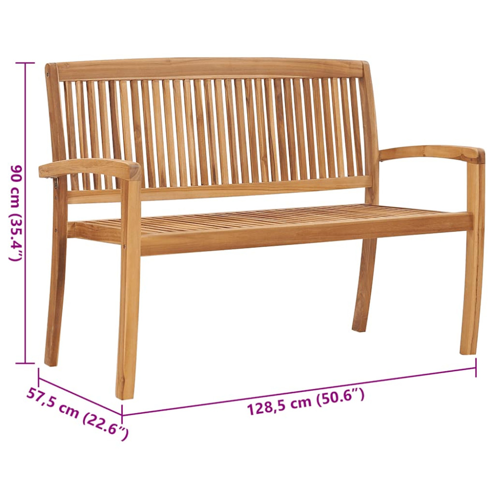 Produktbild för Stapelbar trädgårdsbänk med dyna 128,5 cm massiv teak