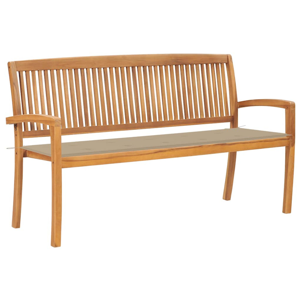 Produktbild för Stapelbar trädgårdsbänk med dyna 159 cm massiv teak