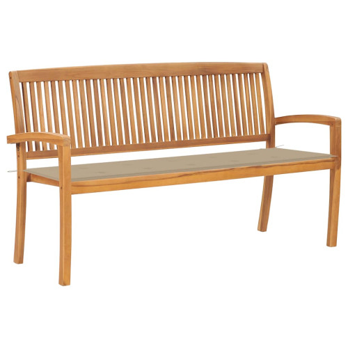 vidaXL Stapelbar trädgårdsbänk med dyna 159 cm massiv teak