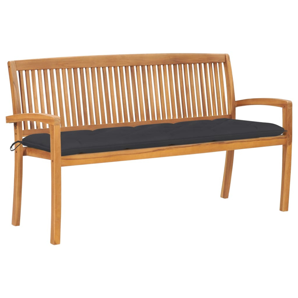 Produktbild för Stapelbar trädgårdsbänk med dyna 159 cm massiv teak