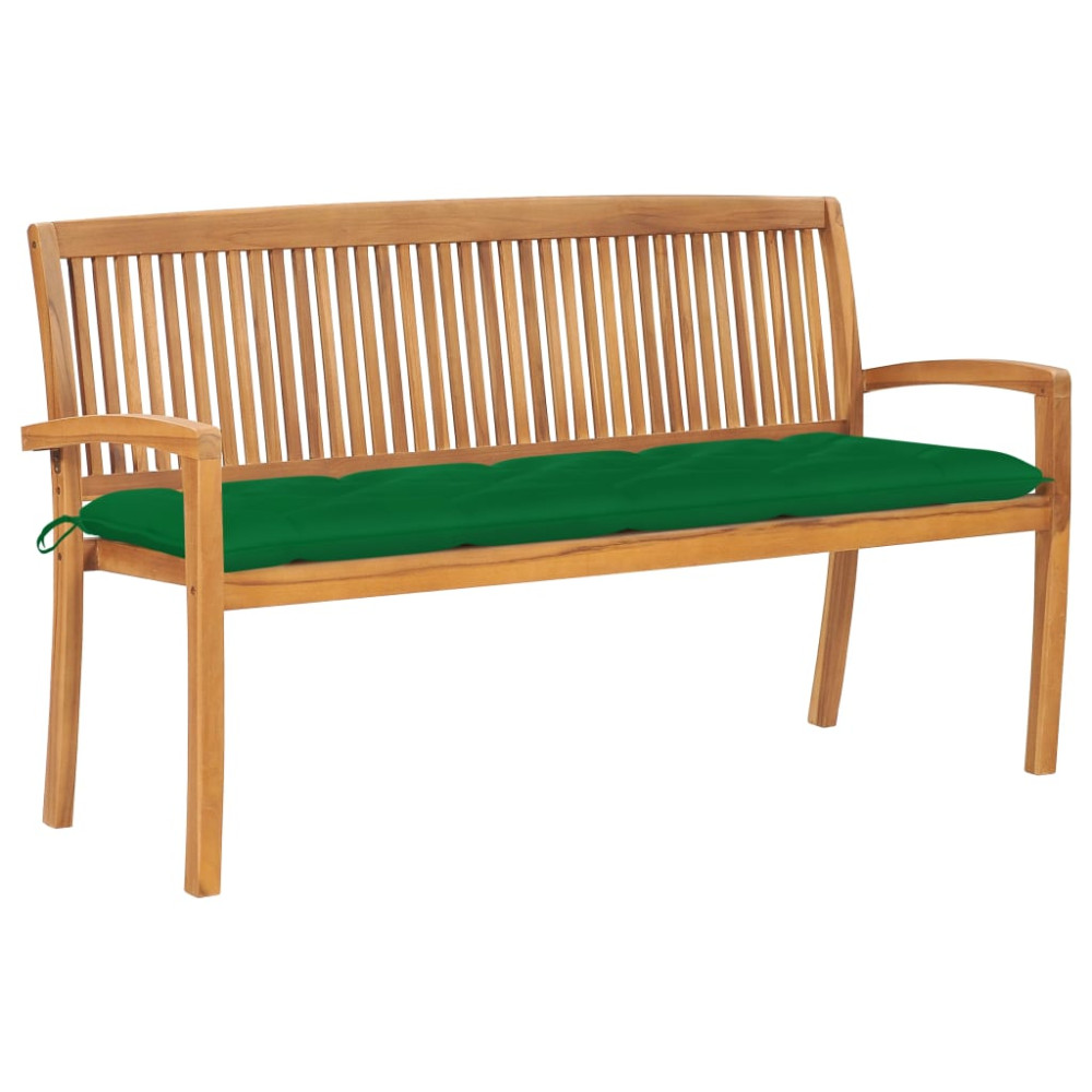 Produktbild för Stapelbar trädgårdsbänk med dyna 159 cm massiv teak