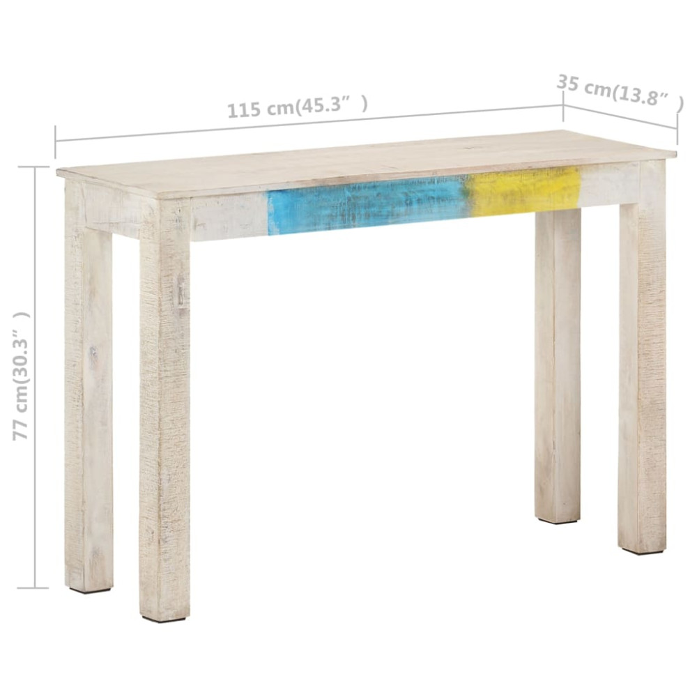 Produktbild för Avlastningsbord vit 115x35x77 cm grovt mangoträ
