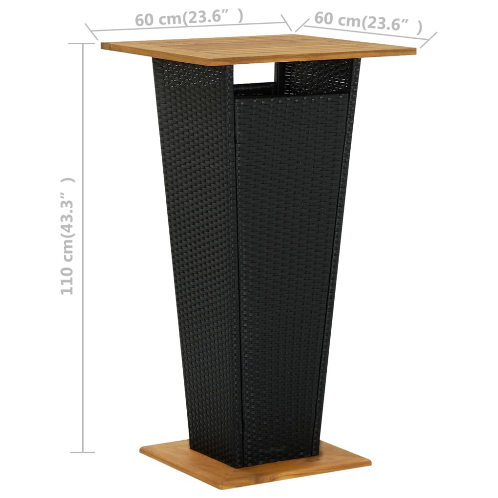 Produktbild för Barbord svart 60x60x110 cm konstrotting och massivt akaciaträ