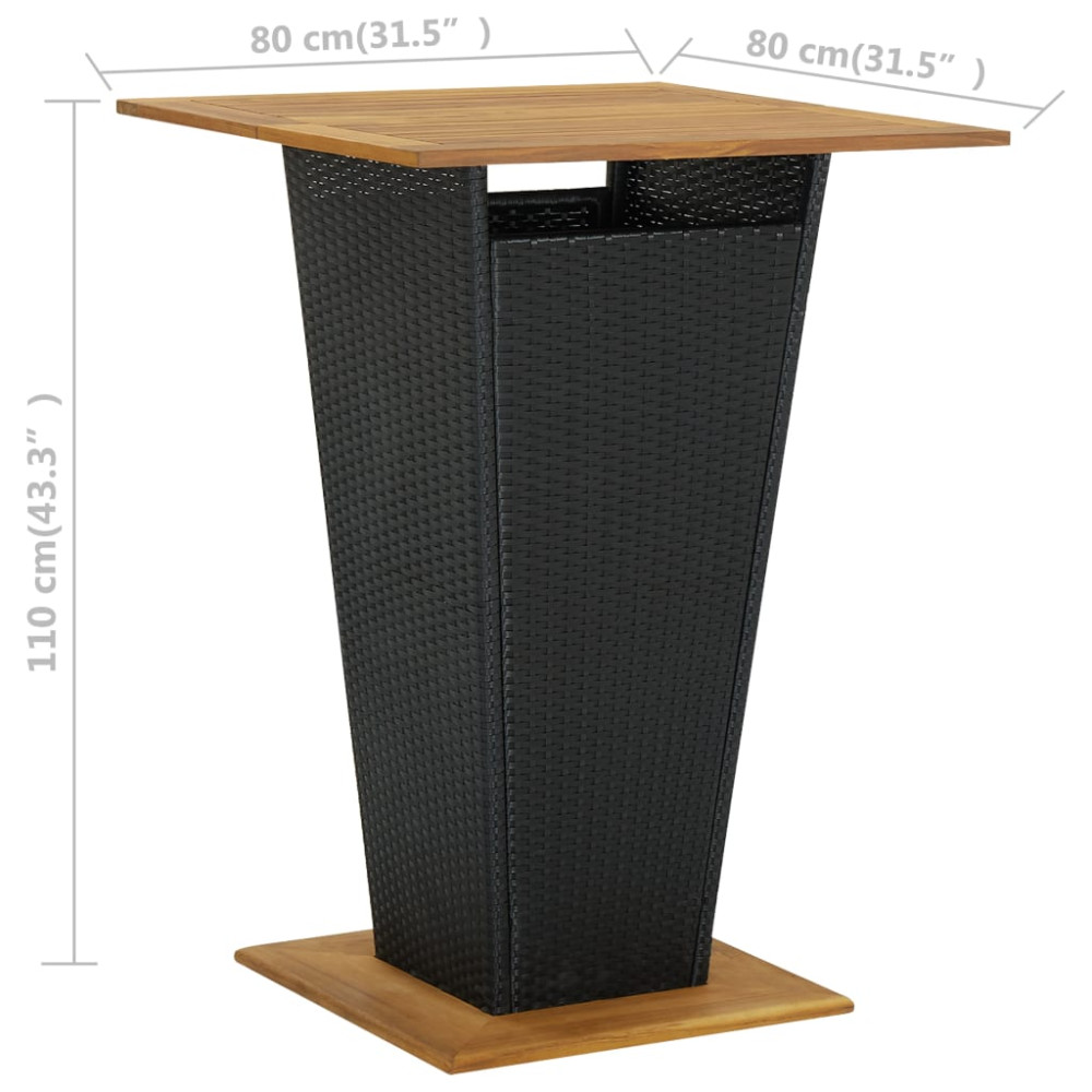 Produktbild för Barbord svart 80x80x110 cm konstrotting och massivt akaciaträ