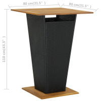 Produktbild för Barbord svart 80x80x110 cm konstrotting och massivt akaciaträ