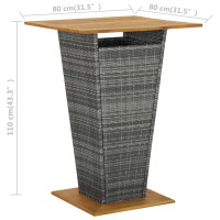 Produktbild för Barbord grå 80x80x110 cm konstrotting och massivt akaciaträ