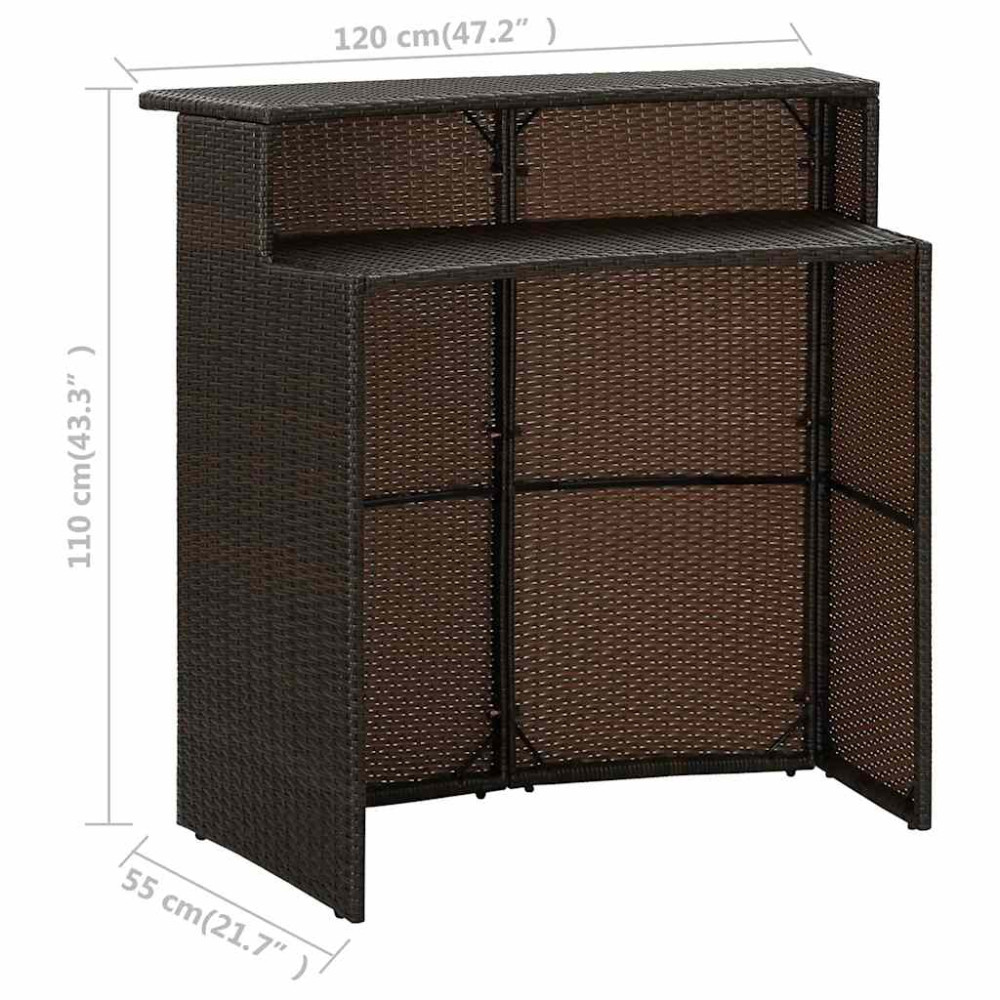 Produktbild för Barbord för trädgård brun 120x55x110 cm konstrotting