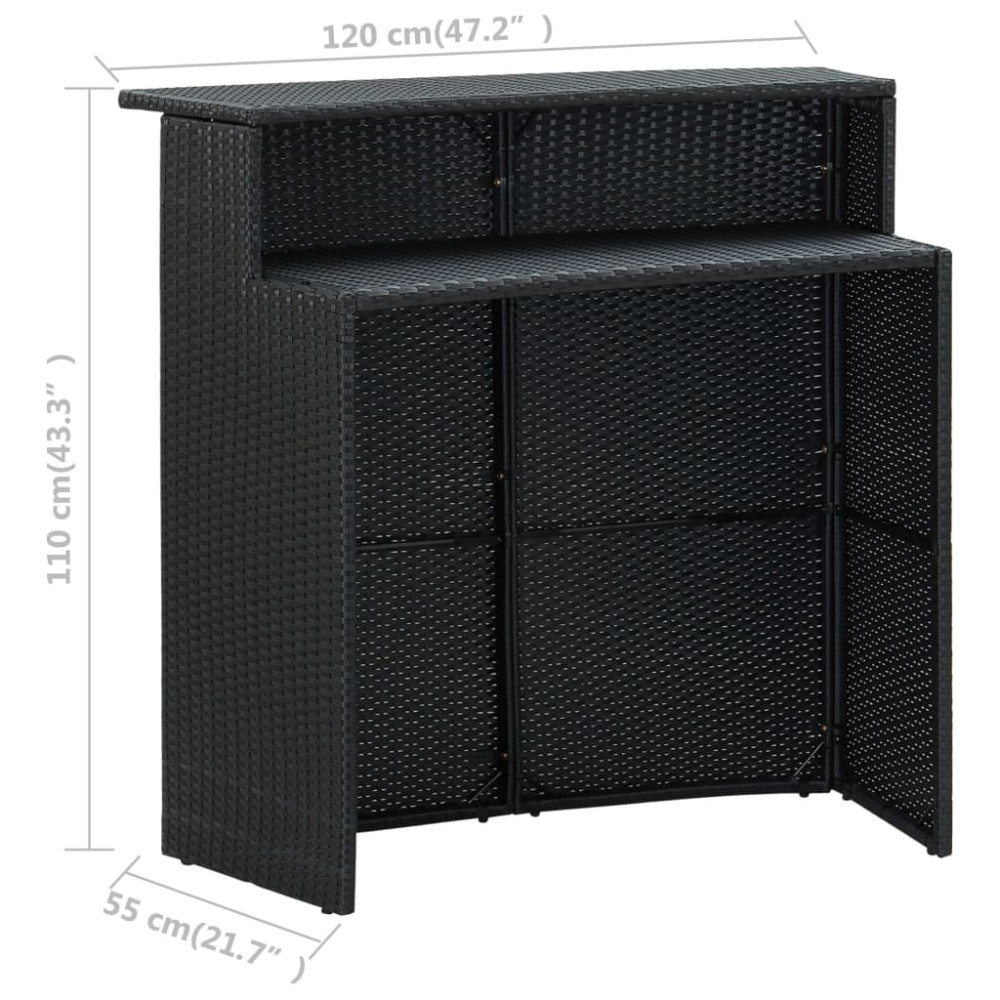 Produktbild för Barbord för trädgård svart 120x55x110 cm konstrotting