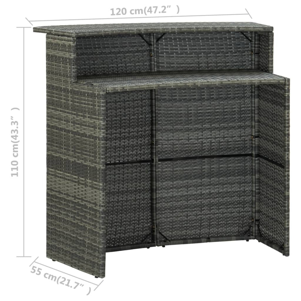 Produktbild för Barbord för trädgård grå 120x55x110 cm konstrotting