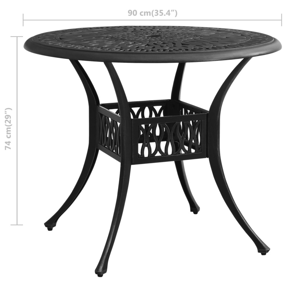 Produktbild för Trädgårdsbord svart 90x90x74 cm gjuten aluminium
