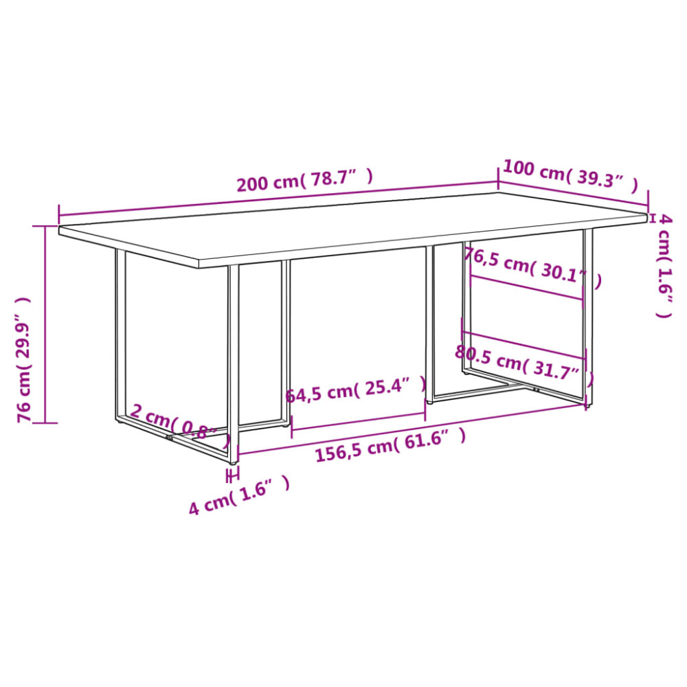 Produktbild för Matbord 200 cm grovt mangoträ