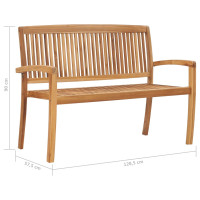 Produktbild för Stapelbar trädgårdsbänk med dyna 128,5 cm massiv teak