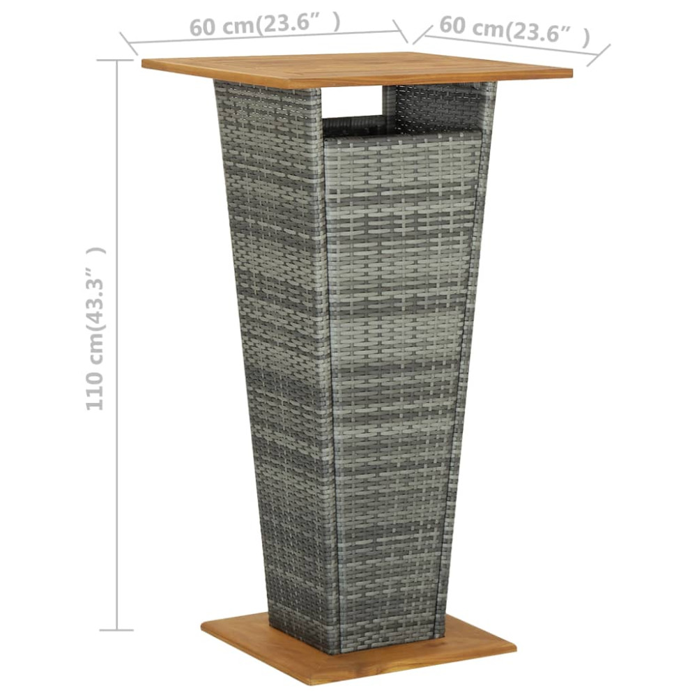 Produktbild för Barbord grå 60x60x110 cm konstrotting och massivt akaciaträ