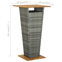 Produktbild för Barbord grå 60x60x110 cm konstrotting och massivt akaciaträ