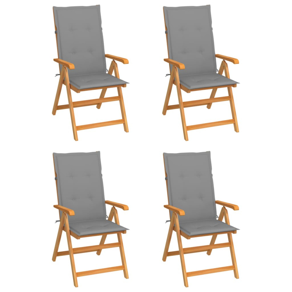 Produktbild för Trädgårdsstolar med gråa dynor 4 st massiv teak