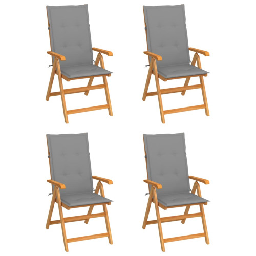 vidaXL Trädgårdsstolar med gråa dynor 4 st massiv teak