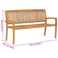 Produktbild för Stapelbar trädgårdsbänk med dyna 159 cm massiv teak