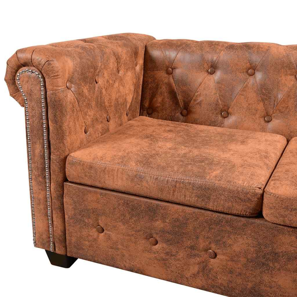 Produktbild för 6-sitsig Chesterfield hörnsoffa konstläder brun