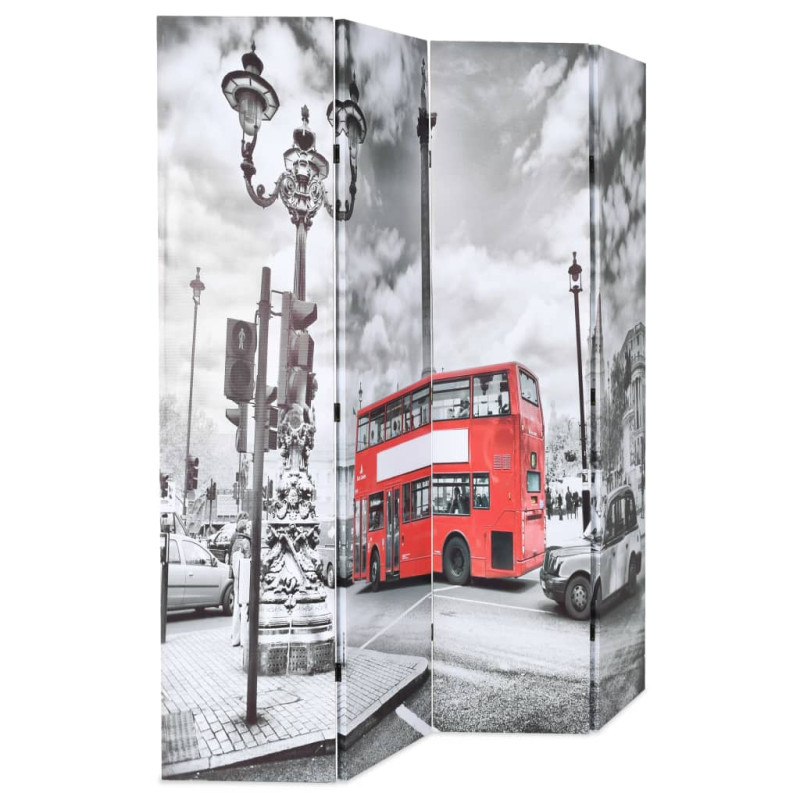 Produktbild för Vikbar rumsavdelare Londonbuss 160x170 cm svart/vit