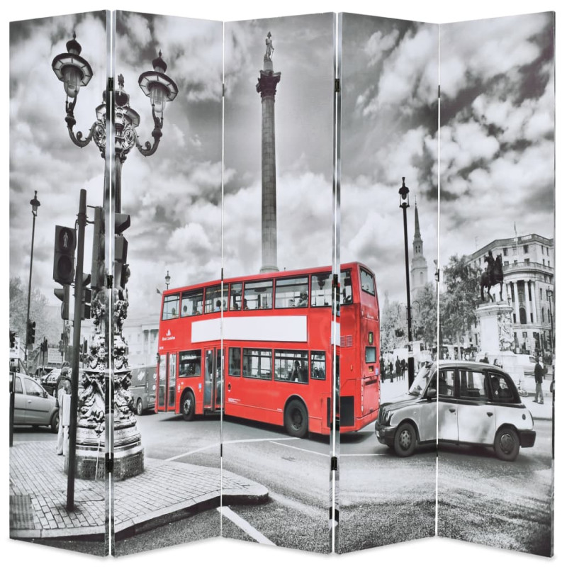Produktbild för Vikbar rumsavdelare Londonbuss 200x170 cm svart/vit
