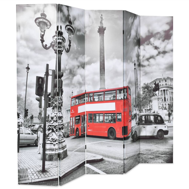 Produktbild för Vikbar rumsavdelare Londonbuss 200x170 cm svart/vit