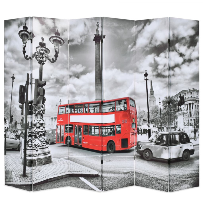 Produktbild för Vikbar rumsavdelare Londonbuss 228x170 cm svart/vit