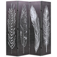 Produktbild för Vikbar rumsavdelare fjädrar 160x170 cm svart och vit