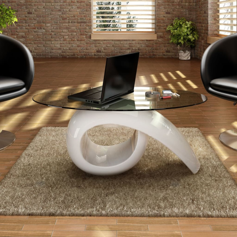 Produktbild för Soffbord med oval bordsskiva i glas högglans vit