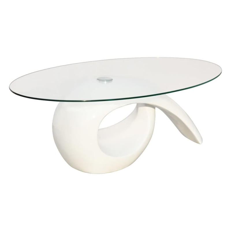 Produktbild för Soffbord med oval bordsskiva i glas högglans vit