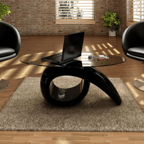 vidaXL Soffbord med oval bordsskiva i glas högglans svart