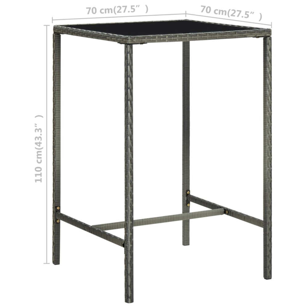 Produktbild för Barbord för trädgård grå 70x70x110 cm konstrotting och glas