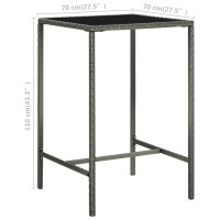 Produktbild för Barbord för trädgård grå 70x70x110 cm konstrotting och glas