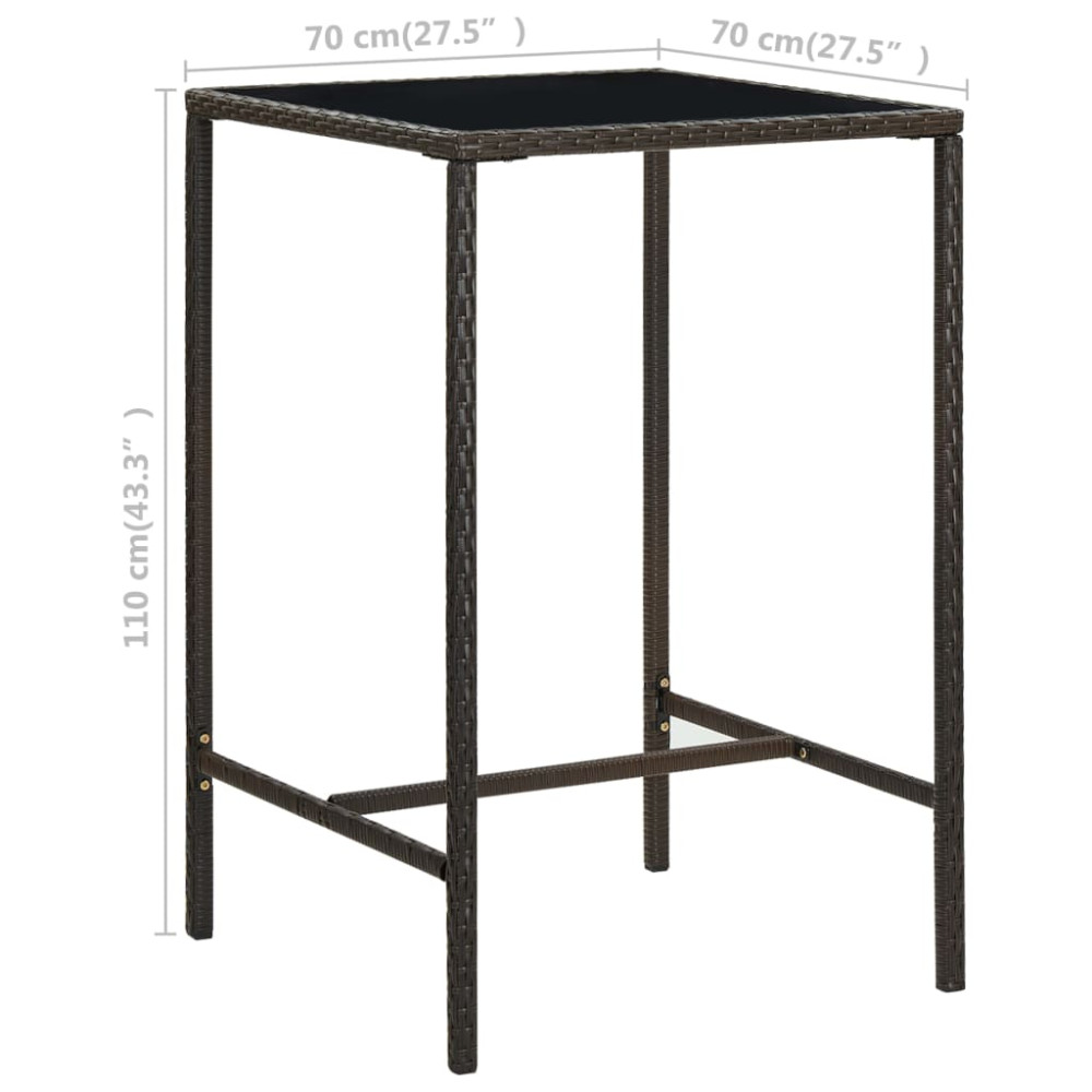 Produktbild för Barbord för trädgård brun 70x70x110 cm konstrotting och glas