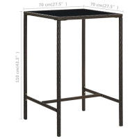 Produktbild för Barbord för trädgård brun 70x70x110 cm konstrotting och glas