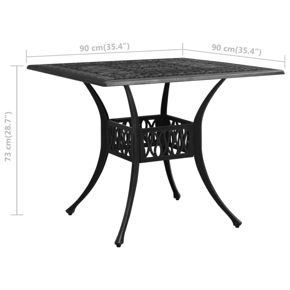 Produktbild för Trädgårdsbord svart 90x90x73 cm gjuten aluminium